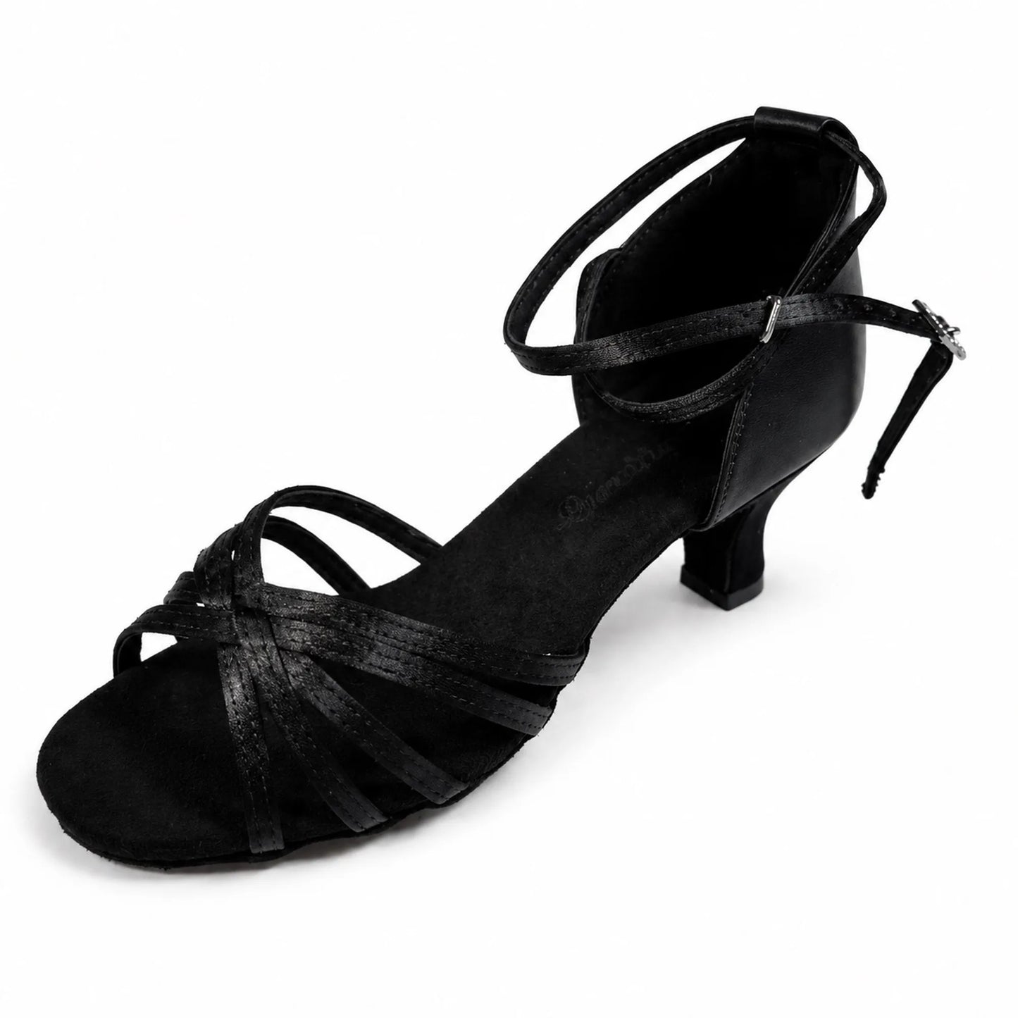 Black Satin Latin Dance Shoes - Slim Straps