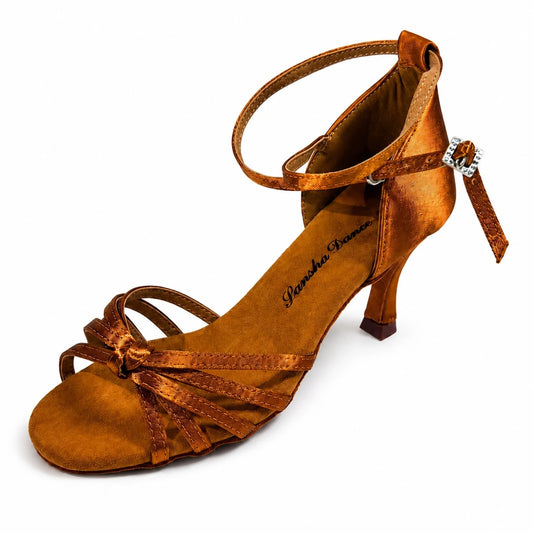 Bronze Satin Latin Dance Shoes - Slim Straps
