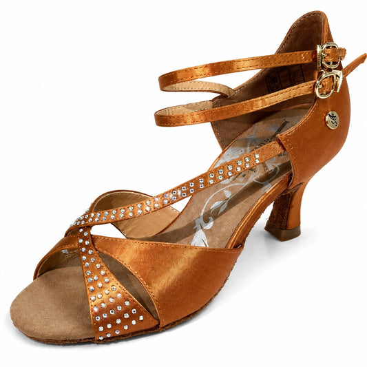 Bronze Rhinestone Double-Strap Latin Shoes 2204